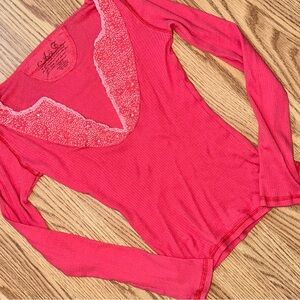 Vintage Y2K Abercrombie & Fitch Pink V-Cut Ribbed Long Sleeve Shirt Women Small